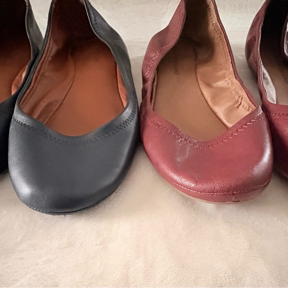 🌟2 PAIR! Lucky Brand-Classic Women's Leather Ballet Flats in Blue and Burgundy - Picture 2 of 5